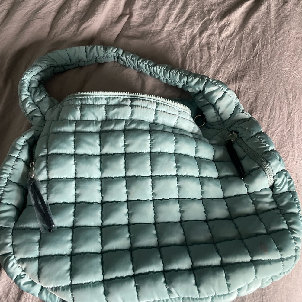 Free People Quilted Carryall Bag NWT Light Teal